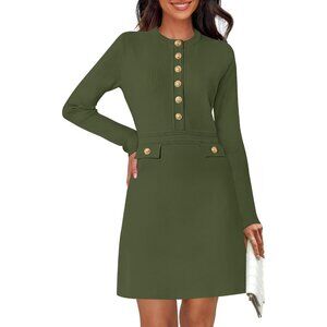 Fall 25 Long Sleeve Bodycon Army Green Sweater Dress Women Winter Formal Mini